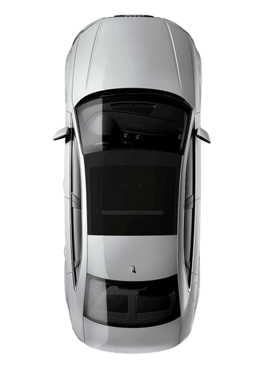 Top-down view of a white car with a transparent background.